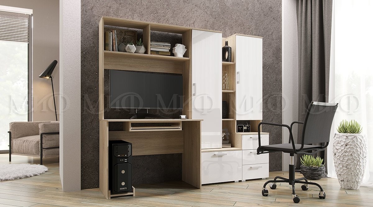 Компьютерный Стол Моника №6 Дуб Сонома/Белый Ш-2000 x В-1796 x Г-538 мм