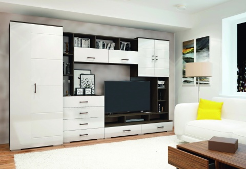 Гостиная Коста Венге\Белый Глянец МДФ (Ш-3200 х В-2000 х Г-574 мм)