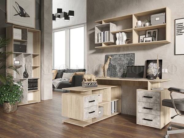 Компьютерный Стол Нидерланды №1 Дуб Сонома/Бетон /Ш-1500 x В-750 x Г-554 мм + Малый стол Ш-1200 x В-588 x Г-490 мм
