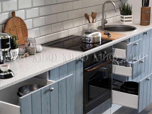 Кухонный Гарнитур Техас-1 МДФ Серо-Голубой 1600/1700/1800/2000 мм